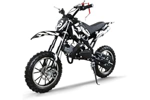 BLAZEGO 49cc Kids Dirt Bike, 2-Stroke Gas Powered Dirt Bike, Motorcycle with Off-Road Tires, Front/Rear Disc Brakes, Shock Absorption, Soft Seat Cushion, Mini Dirtbike for Kids 8-14, White