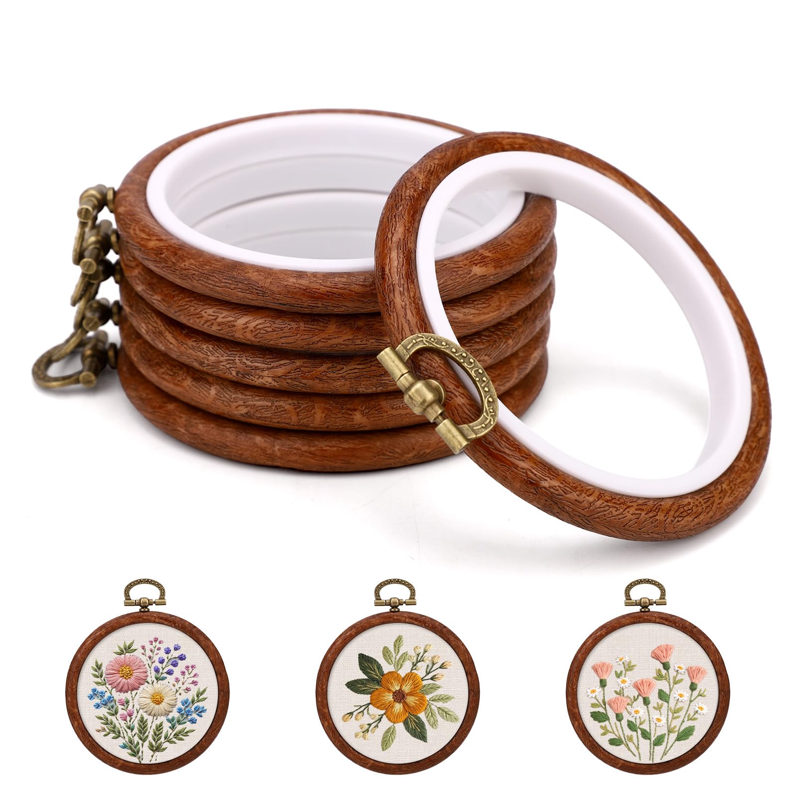 Fukaisu 5pcs Embroidery Hoops, 10cm/4in Durable Round Rubber Cross Stitch Hoop Frames Practical Embroidery Supplies for Sewing DIY Craft Hanging Ornaments