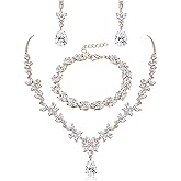 sailimue Crystal Bridal Jewelry Set For Women - Rhinestone Necklace Dangle Earrings Bracelet for Wedding, Bride, Bridesmaid, Party, Prom