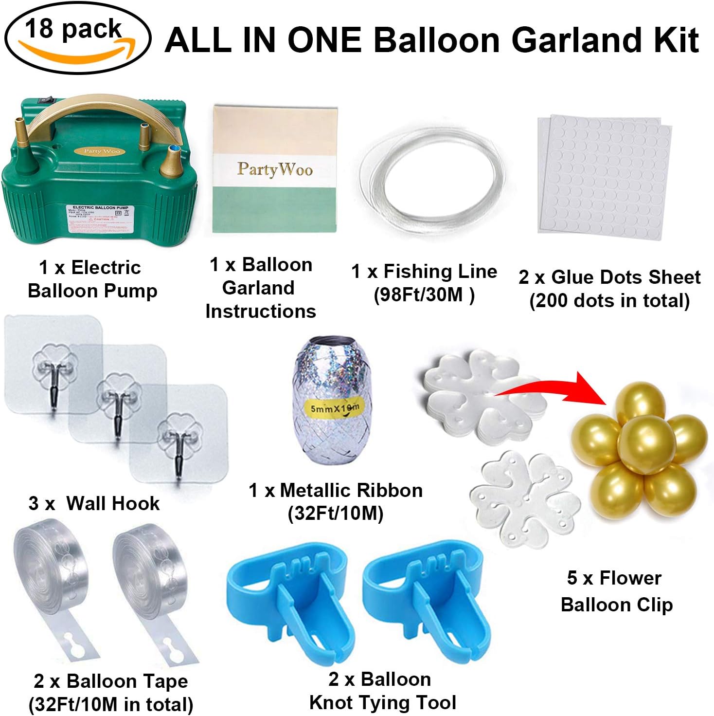PartyWoo Balloon Pump, 110V 600W Electric Balloon Pump, Electric Balloon Inflator, Balloon Pump Electric, Portable Balloon Inflator, Dual Nozzle Balloon Air Pump, Air Pump for Balloon Garland: Toys & Games
