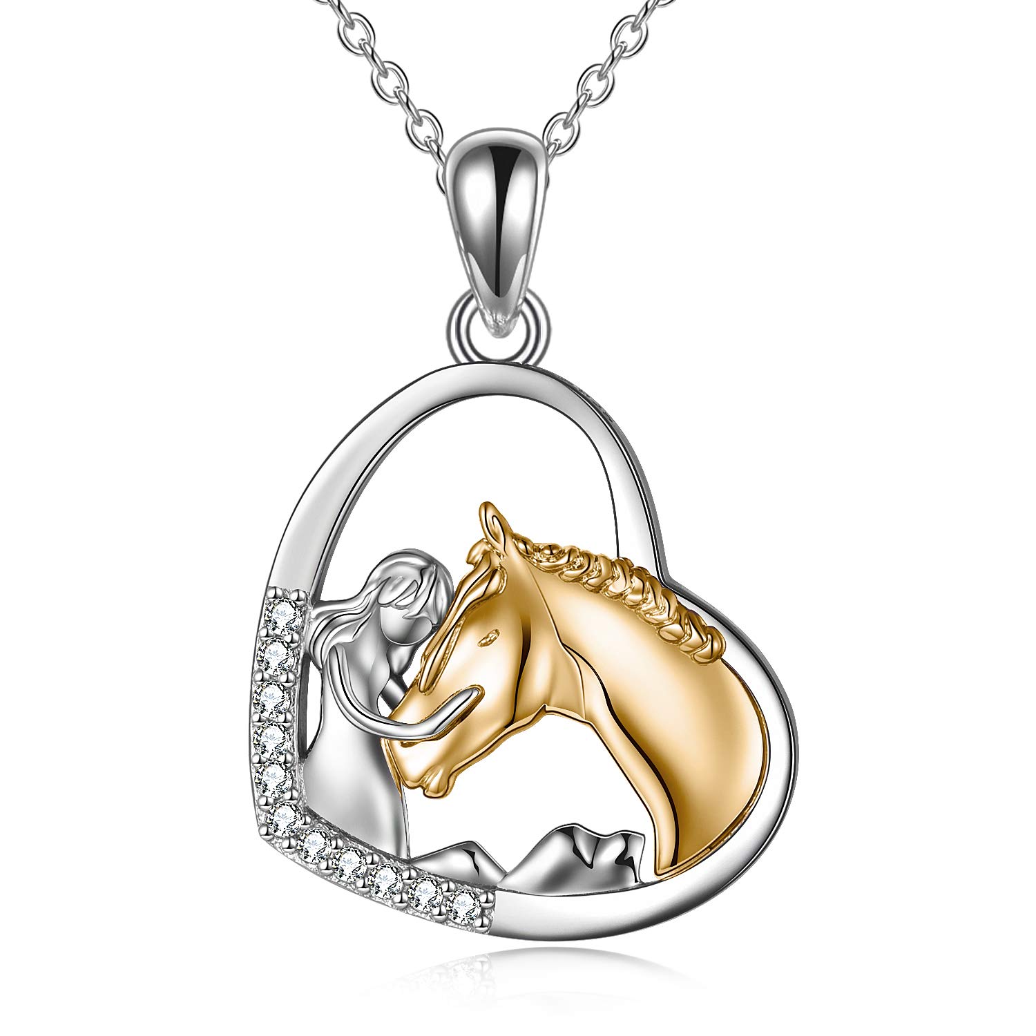 YFN Girl and Horse Necklace for Girls Sterling Silver Horse Jewellery Horse Gifts for Women (Gold Horse Necklace)