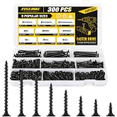 Drywall Screws 300PCS Assortment Kit, FIXLINK #6 E-Coated Wood Screws Set | Contains 8 Sizes (2&rdquo;,1-5/8&rdquo;,1-1/2&rdquo;,1-1/4&rdquo;,1&rdquo;,3/4&rdquo;,5/8&rdquo;,1/2&rdquo;) High Hardness Screws Set, Home Repair &amp; Wood Framing