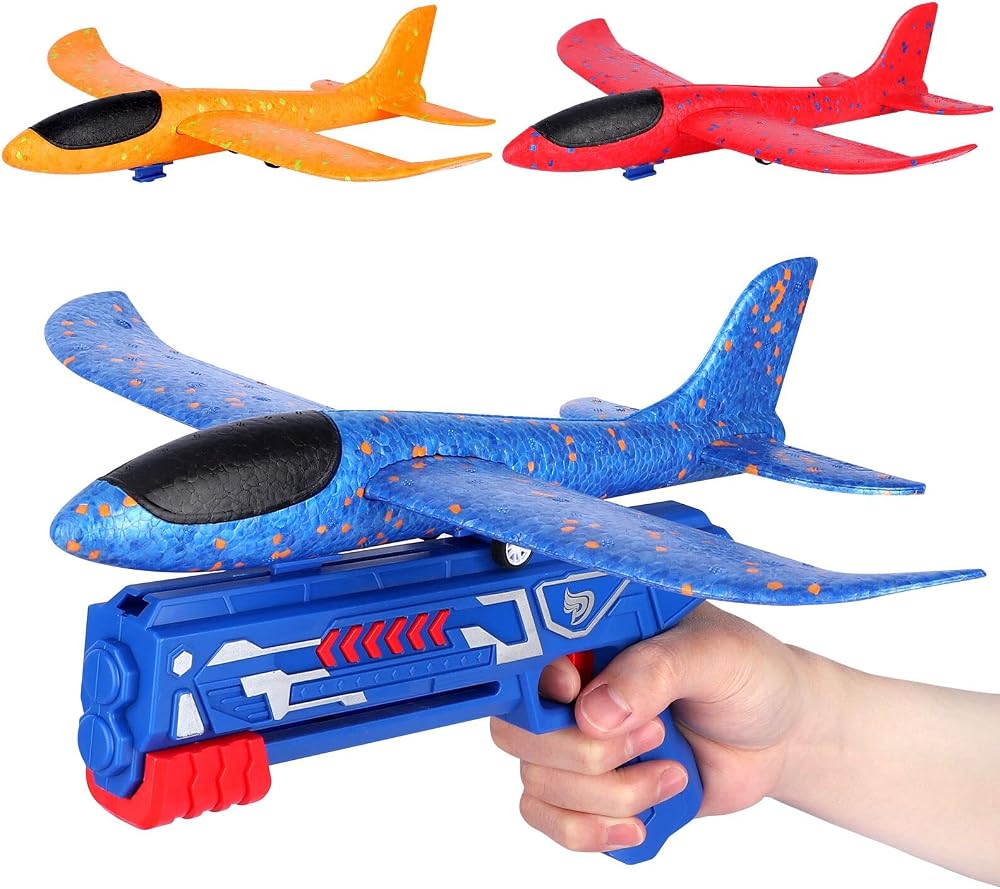 Baztoy Airplane Launcher Toy 2 in 1 Foam Glider Catapult Gun Kids 3-12