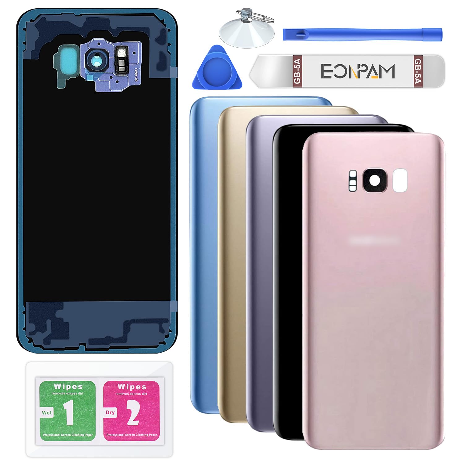 Eonpam Back Cover Glass for Samsung Galaxy S8+ Plus G955 Rear Glass Replacement with Camera Lens + Repair Kit Genuine Rear Housing (Pink)