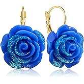 JNONL Bohemian Cute Sparkly Flower Leverback Earrings for Women Acrylic Rose Flower Floral Dangle Drop Earring