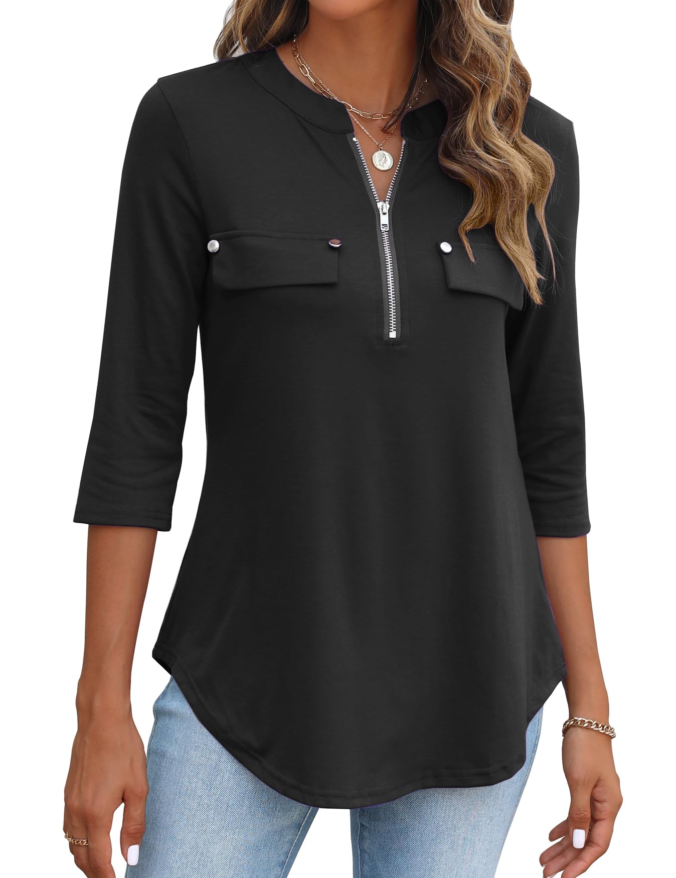 Halife 3/4 Sleeve Tops for Women Lightweight V Neck