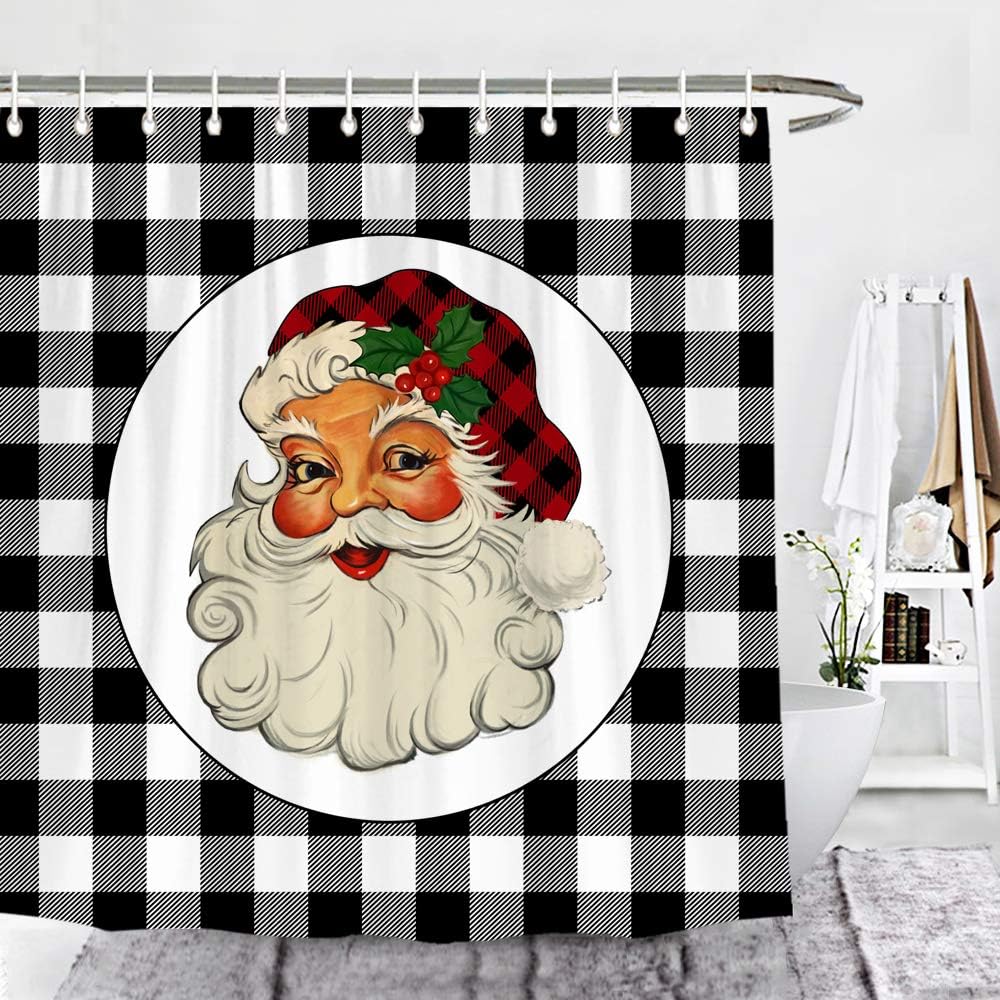 Amazon Com Wencal Buffalo Check Plaid Santa Claus Shower Curtain Christmas Farmhouse Xmas Bathroom Decor 72 X 72 Inches Home Kitchen