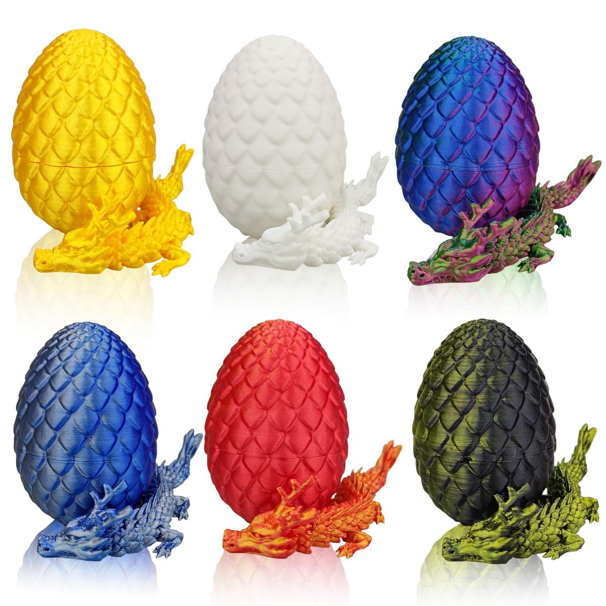 Anditoy 6 Pack 3D Printed Dragon Eggs with Dragon Toys Inside Prefilled Easter Eggs for Kids Boys Girls Teens Easter Basket Stuffers Gifts Party Favors