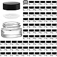 Coloch 90 Pack 5ml Empty Glass Jars with Black Lid, Clear Airtight Cosmetics Container Bulk Refillable Tiny Sample Jar for Cosmetics, Lotion, Cream, Samples, Wax, Skincare, Travelling, Retail Store