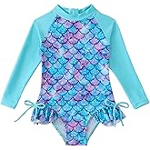 BENO TIGER Girls One Piece Long Sleeve Swimsuit Rash Guard Zipper Bathing Suit UPF50+ Toddler Kids Beach Bikini Swimwear Suit
