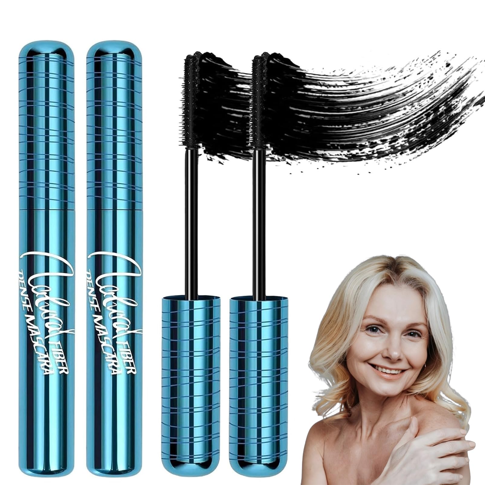 Black Mascara for Older Women, 2 Pack Fiber Lash Mascara for Seniors, Volumising Waterproof Formula for Thinning, Aging Lashes, Natural & Hypoallergenic for Sensitive Eyes, Smudge-Proof