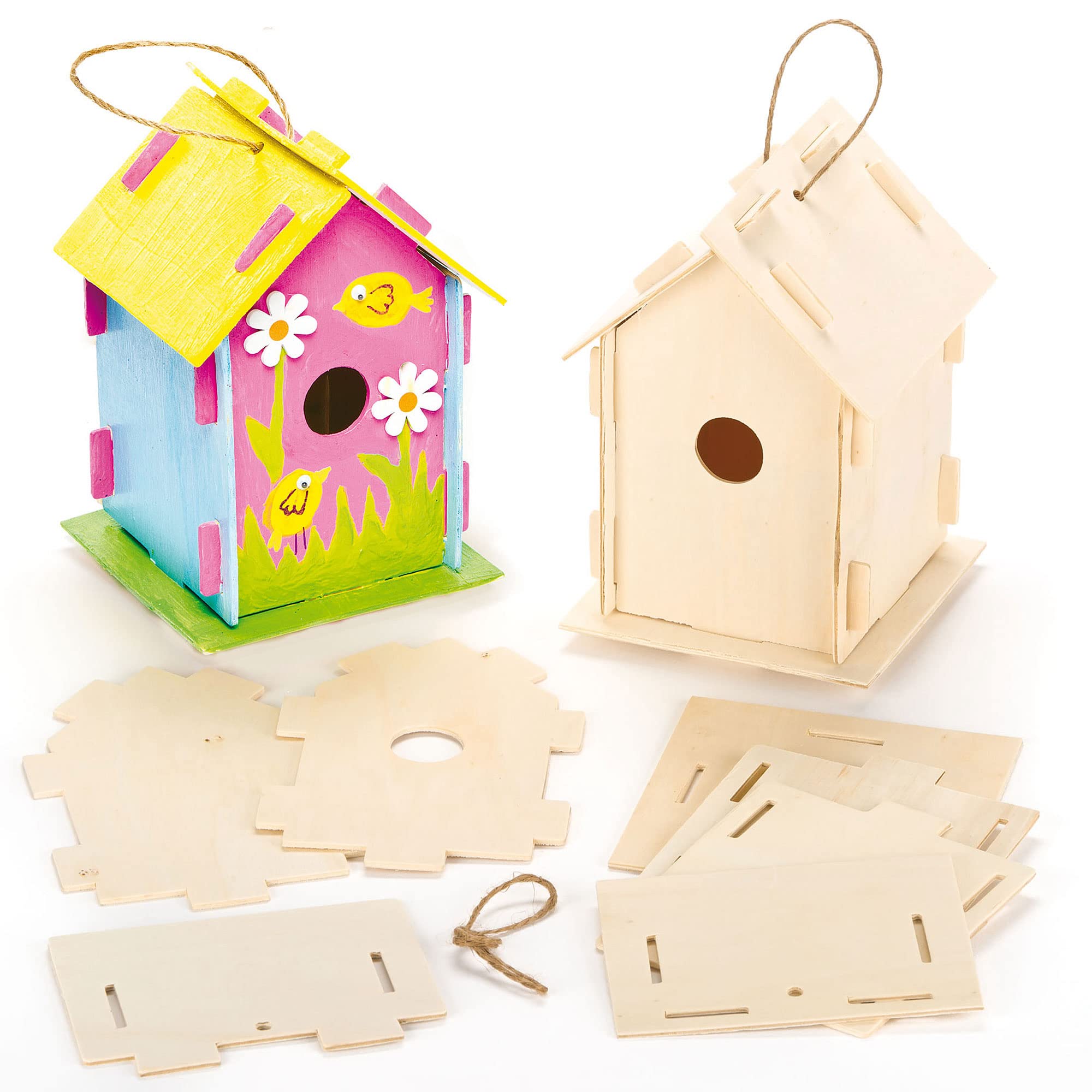 Baker Ross EF665 Wooden Birdhouse Kits (Pack Of 2) For Kids To Make & Decorate