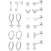 Jstyle Hypoallergenic Stainless Steel Earrings for Women, Surgical Steel Stud Hoop Earrings No Tarnish and Waterproof, Flat Back Earrings for Sensitive Ears, Lightweight Everyday