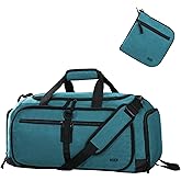 MIER Foldable Duffle Bag with Shoe Compartment 50L Travel Duffel Bags for Men Women Packable Overnight Bag for Camping Gym Weekender, Teal