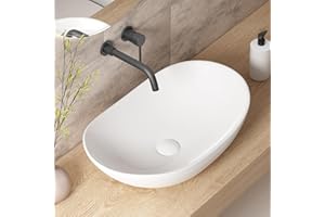 OCEALAGOON Large Bathroom Vessel Sinks: 24″x14″ Oval Bathroom Sink Bowl, Countertop Bathroom Sinks Ceramic Bathroom Vanity Sink Modern Vessel Sinks for Bathrooms