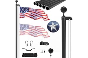 SKGPOLE 20FT Sectional Flag Pole Kit, Extra Thick Heavy Duty Aluminum Flagpoles for Outside House Inground with 3'*5' American Flag and Black Ball Topper for Residential or Commercial Use, Black