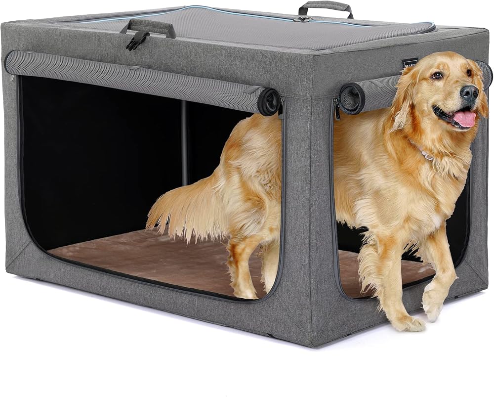 Petsfit Soft Dog Kennel with Thick Mat Adjustable Frame 100x64x63 Grey