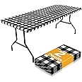 Smiry Picnic Table Cloth 2 Pack, Waterproof Elastic Fitted Tablecloths for 6FT Rectangle Tables, Washable Polyester Buffalo Plaid Tablecloth for Camping, Dining & Outdoor (Black & White, 30" x 72")