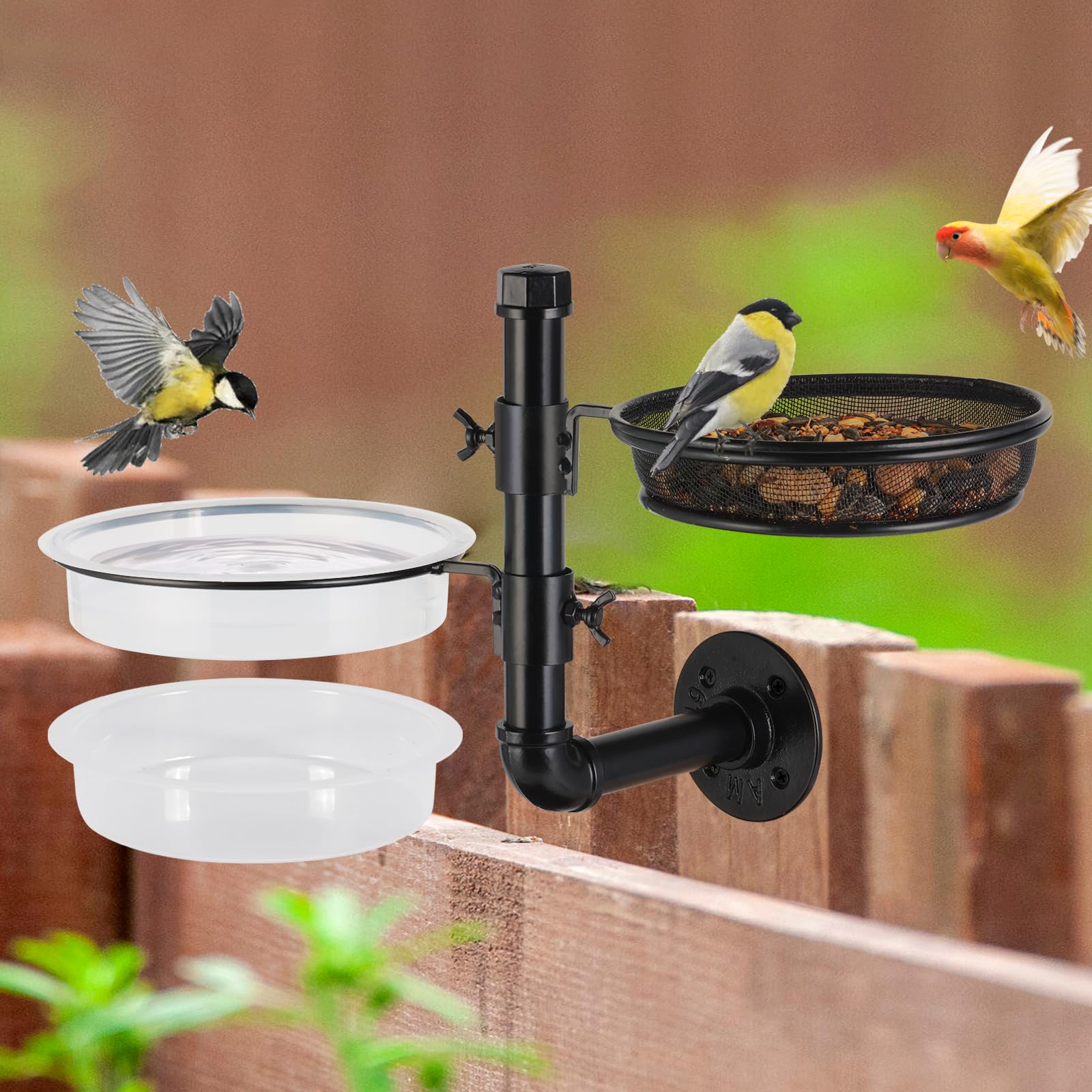 Photo 1 of Urban Deco Wall Mounted Bird Feeder With Detachable Tray and 2 Water Bowls for Balcony, Yard, Fence, and Tree - Black