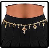 Navoky Goth Waist Chain Y2k Silver Cross Heart Belt Women Charms Skeleton Punk Body Chain for Pants and Dress