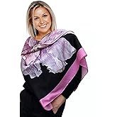 Large Square Silk Scarf, Black Shawl with Pink Flower, Mother, Women Gift