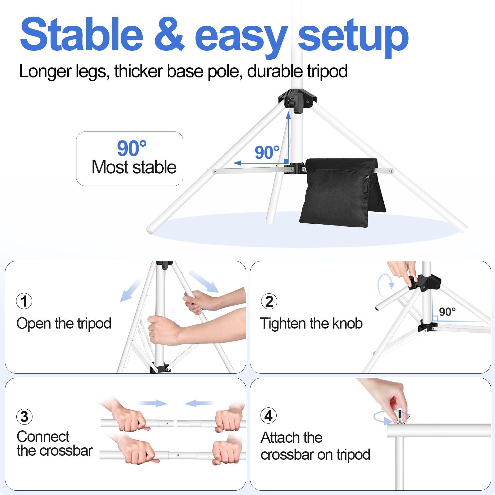 EMART Backdrop Stand 10x7ft(WxH) Photo Studio Adjustable Background Stand Support kit with 2 Crossbars, 8 Clamps, 2 Sandbags and Carry Bag for Parties, Events Decoration, Wedding, Photography -White