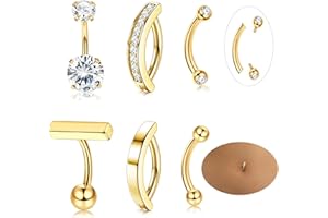 MILACOLATO 6pcs 14G Belly Button Rings For Women Surgical Steel Belly Rings Clicker CZ Navel Rings Simple Small Belly Ring Bo