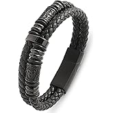 Edulex Mens Cuff Viking Bracelet - Celtic Knot and Compass 316L Stainless Steel Leather Bracelets for Men - Double Row Punk Jewelry