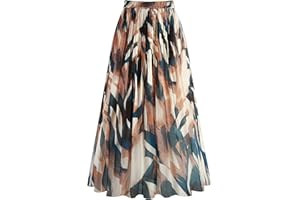 Kingfancy Women's Pleated Skirt Chiffon Elastic Waist A-Line Midi Length Skirt