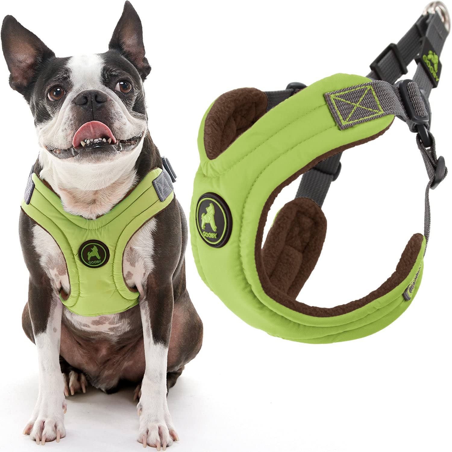Gooby Escape Free Memory Foam Harness – Green, Large – No Pull Step-in Small Dog Harness with Four Point Adjustment – Perfect on The Go Dog Harness for Medium Dogs No Pull and Small Dogs