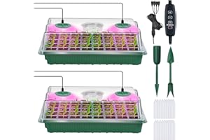 YAUNGEL Seed Starter Tray with Grow Light, Seed Starter Kit with Timing Controller Adjustable Brightness,80 Cells Seed Starter Tray for Indoor Planting with Humidity Domes Heightened Lids 2 Pack
