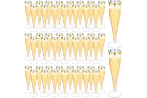 100 Pack Plastic Champagne Flutes,4.5 oz Clear Champagne Glasses with Gold Rim, Disposable Champagne Cups for Wedding Birthda
