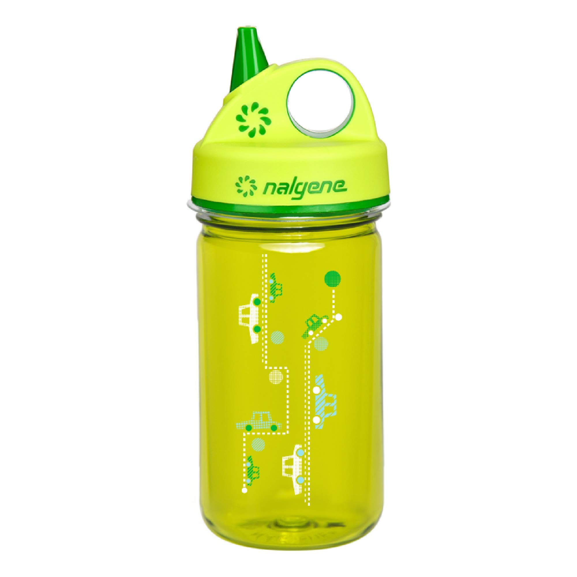Nalgene Everyday Grip-n-Gulp Children's Plastic Drinking Bottle, Green, Cars, 0.35 Litres