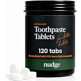Nudge 10% Nano Hydroxyapatite Toothpaste Tablets, Natural Mint, 120 Count | Fluoride Free SLS Free Toothpaste Tabs with 10% Rod-Shaped nHA for Fresh Breath, Clean Teeth, Mess Free Oral Care and Travel