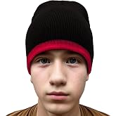COUVER Unisex 8 Inch Bottom Striped Knit Beanie | 100% acrylic knit, 8-inch depth profile, bottom striped trim, stretch skull cap, unisex winter beanie hat