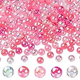 PONABEADIY 1 Box 8MM 500PCS Pink Round Bubblegum Chunky Bead Glossy Transparent Acrylic Loose Spacer Plastic Beads with Hole Bulk for Jewelry Making Earrings Necklace Bracelet Decor DIY Craft Supply