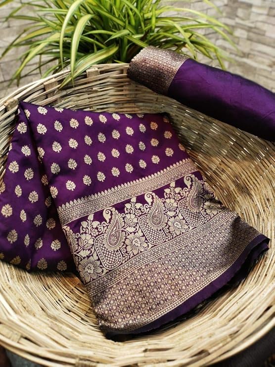 Banarasi Silk Saree For Women With Blouse Piece