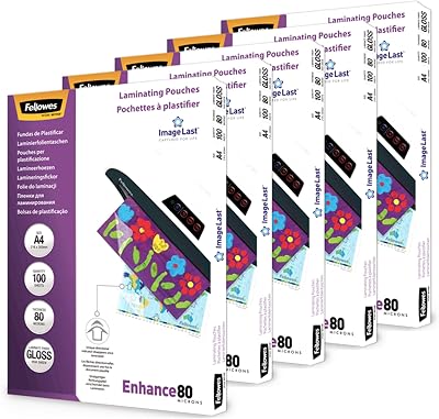 Fellowes A4 Laminating Pouches Gloss 160 Micron 500 Sheets 5 x 100