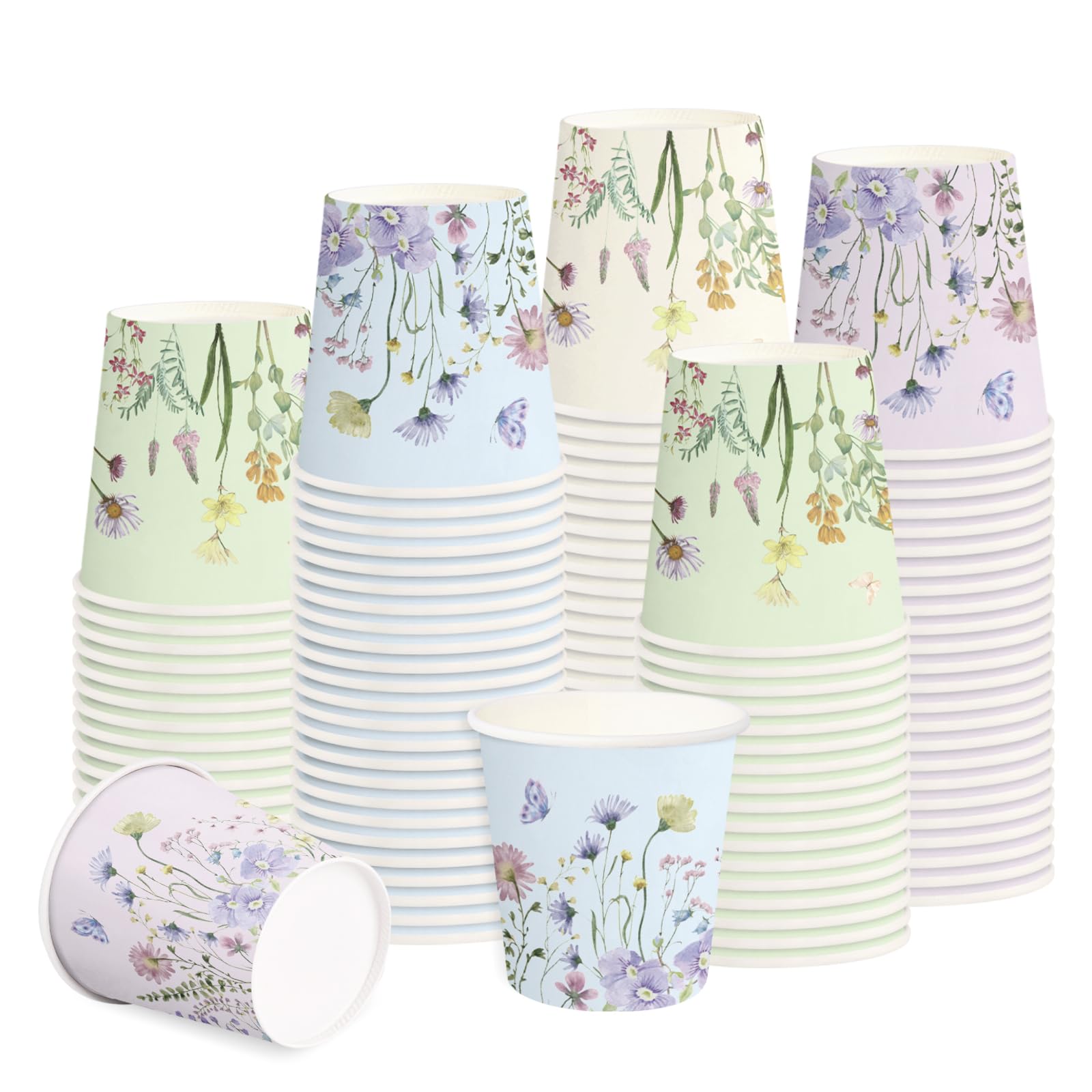 Photo 1 of RUSPEPA 5oz Disposable Paper Cups, Bathroom Cups Small Mouthwash, 100 Pack Set Wild Flower Design, Perfect for Hot/Cold Beverage Coffee, Dessert for Birthday Parties, Home-use, Picnic, BBQ, Travel