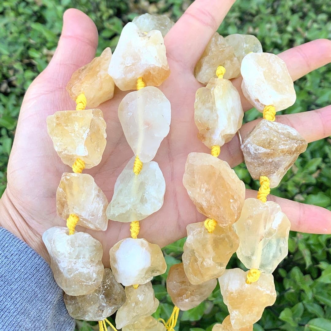 Adabele 30 Inch Natural Raw Yellow Citrine Crystal Quartz Healing Gemstone Loose Beads Drilled Large Nugget Rough Chakra Gems Stone Spacer GA-C4
