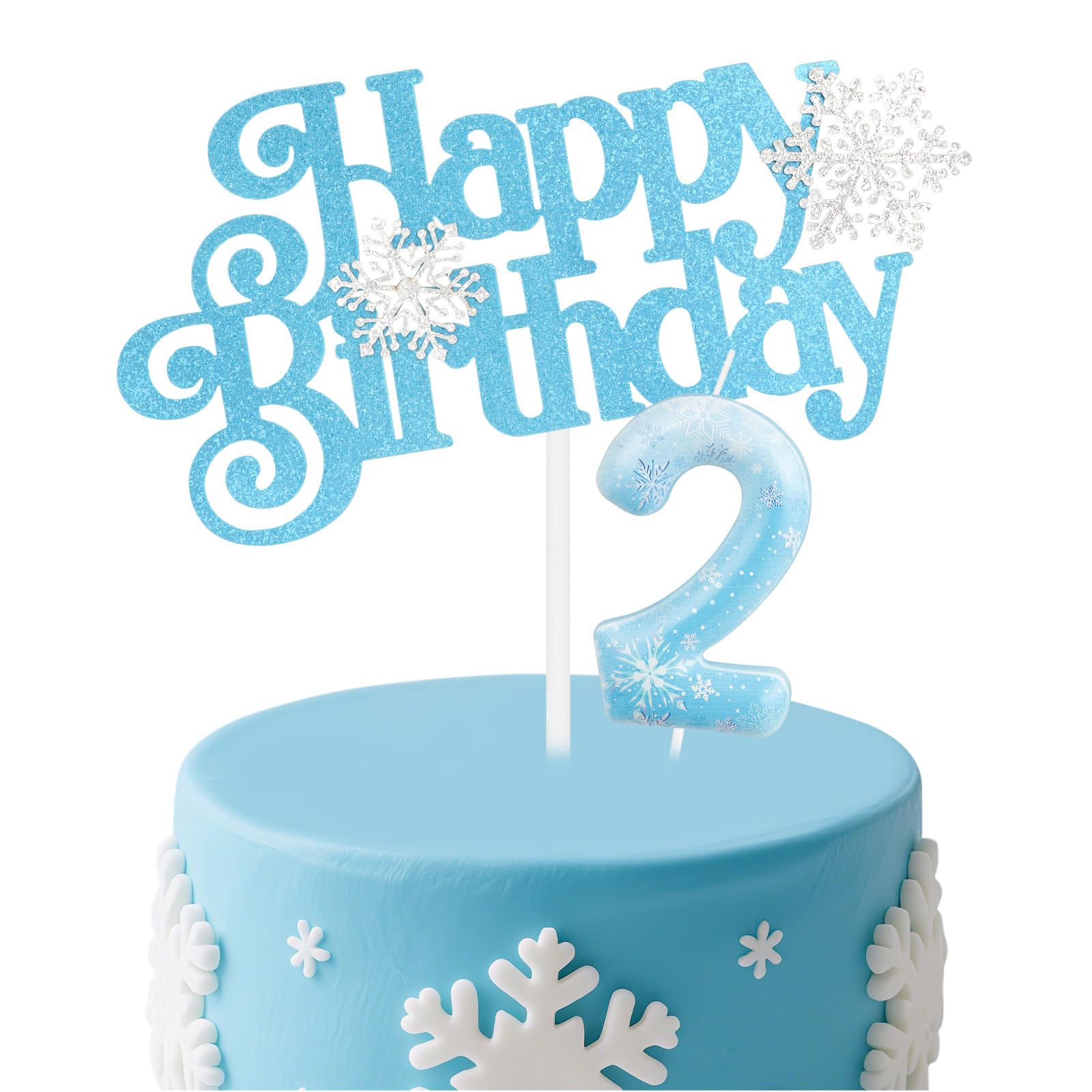 mciskin Frozen Birthday Candles Set,Blue Snowflake Number 2 Candle for Cake,2nd Birthday Decorations for Girls,Silver Snowflake Candles Frozen Cake Toppers for Girls Boys Birthday Party Supplies