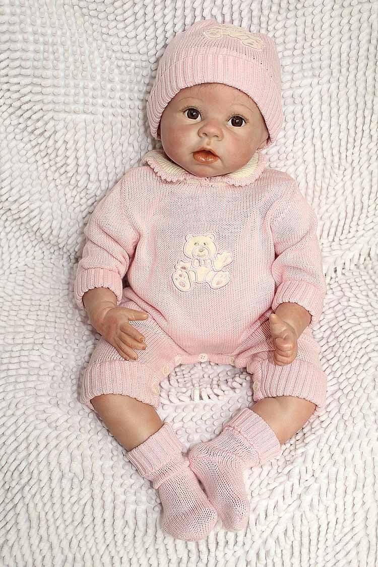 JINGPIN 22 inch Reborn Baby Doll 55 cm Soft Silicone Vinyl Newborn Doll Cute Magnetic Dummy Gift Soft Realistic Boy's and Girl's Toy