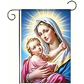 BlissYard Christmas Mother Mary Garden Flag 12x18 Inch Double Sided Holy Madonna and Child Religious Artwork Christmas Yard Banner Outdoor Lawn Porch Patio Pathway Decor Inspirational Christian Home Decoration