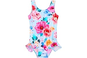 Snowheart Girls Bathing Suit Toddler Swimsuit Girl Hawaiian Floral Ruffle One-Piece Breathable Swimwear 4-10T