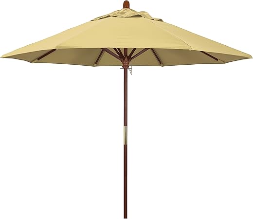 Amazon Com California Umbrella 9 Rd Wooden Market Umbrella Push Open Pin Stop Sunbrella Wheat Patio Umbrellas Garden Outdoor