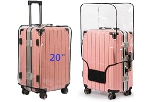 FABULWAY Clear PVC Suitcase Cover - Thick, Transparent, Waterproof & Dustproof - Wheeled Luggage Protector (20")