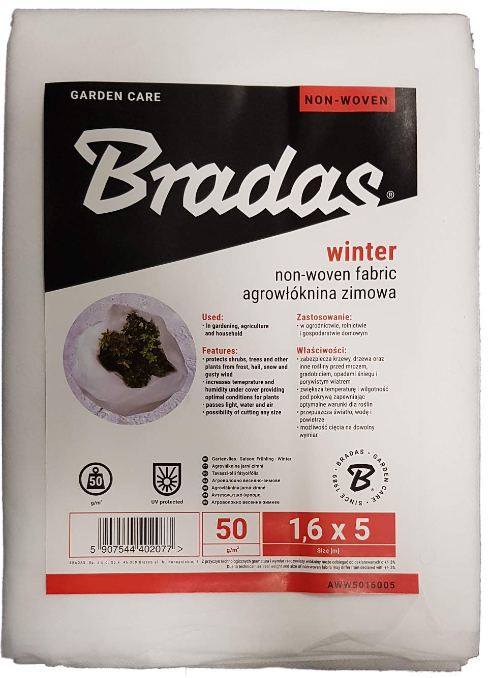 Bradas plant fleece,frost protection snow blanket rain shield wind break 50gsm heavy duty thick cover up shelter pest cover(1.6m x 5m, White) REUSABLE & WASHABLE
