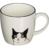 Abbott Collection, Mug Peering Cat Black And White 10 Ounce