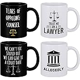 Reallnaive 4 Pcs Lawyer Gifts Mugs 11 oz Ceramic Coffee Tea Cups Novelty Attorney Mugs Attorney Judge Cups for Men Women Lawyers Legal Office Law School Students Graduation Gifts(Black and White)