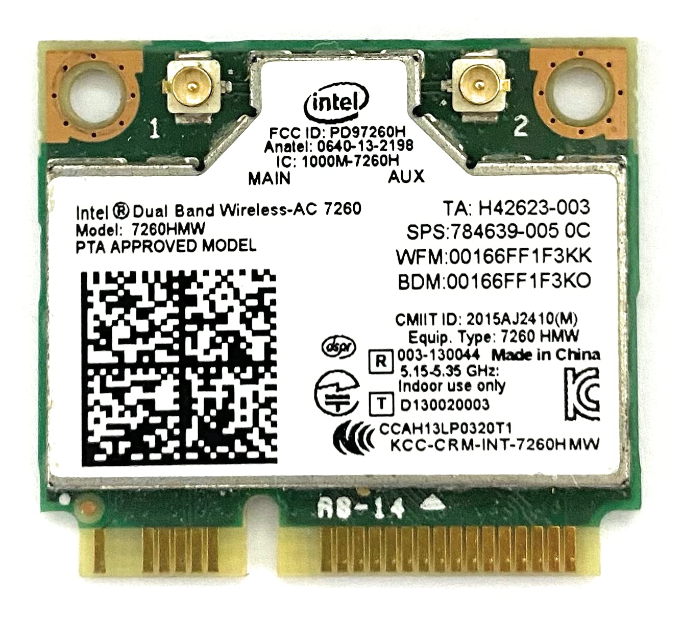 i10Gb Intel Dual Band Wireless-AC 7260 2x2 AC + Bluetooth 4.0 p/n 7260-HMW